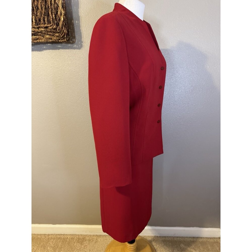 Le Suit Blazer Skirt Suit 14P 14 P Dark Ruby Red Classic - Picture 7 of 11